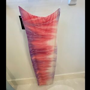 DB tie die strapless midi bodycon dress
